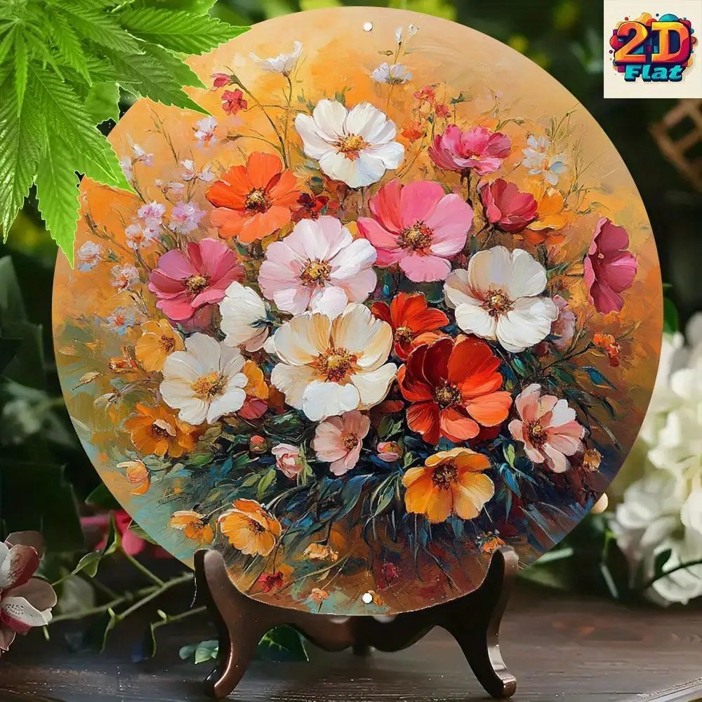 Multicolor Floral Bouquet Mother Love Round Aluminum Wall Art