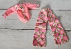 Vintage Barbie Pink Floral Green White One Piece Wide Leg Pants Doll Size