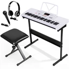 Electric Keyboard Piano Digital 61 Key Music Organ with Microphone & Stool White