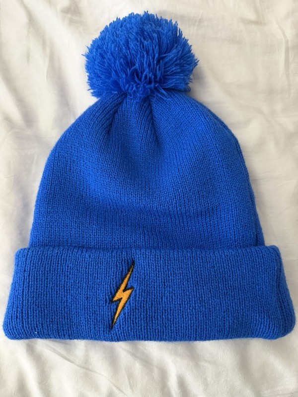 Aviator Nation Royal Blue Beanie - Gold Bolt Patch Ribbed Knit Hat - Unisex OS