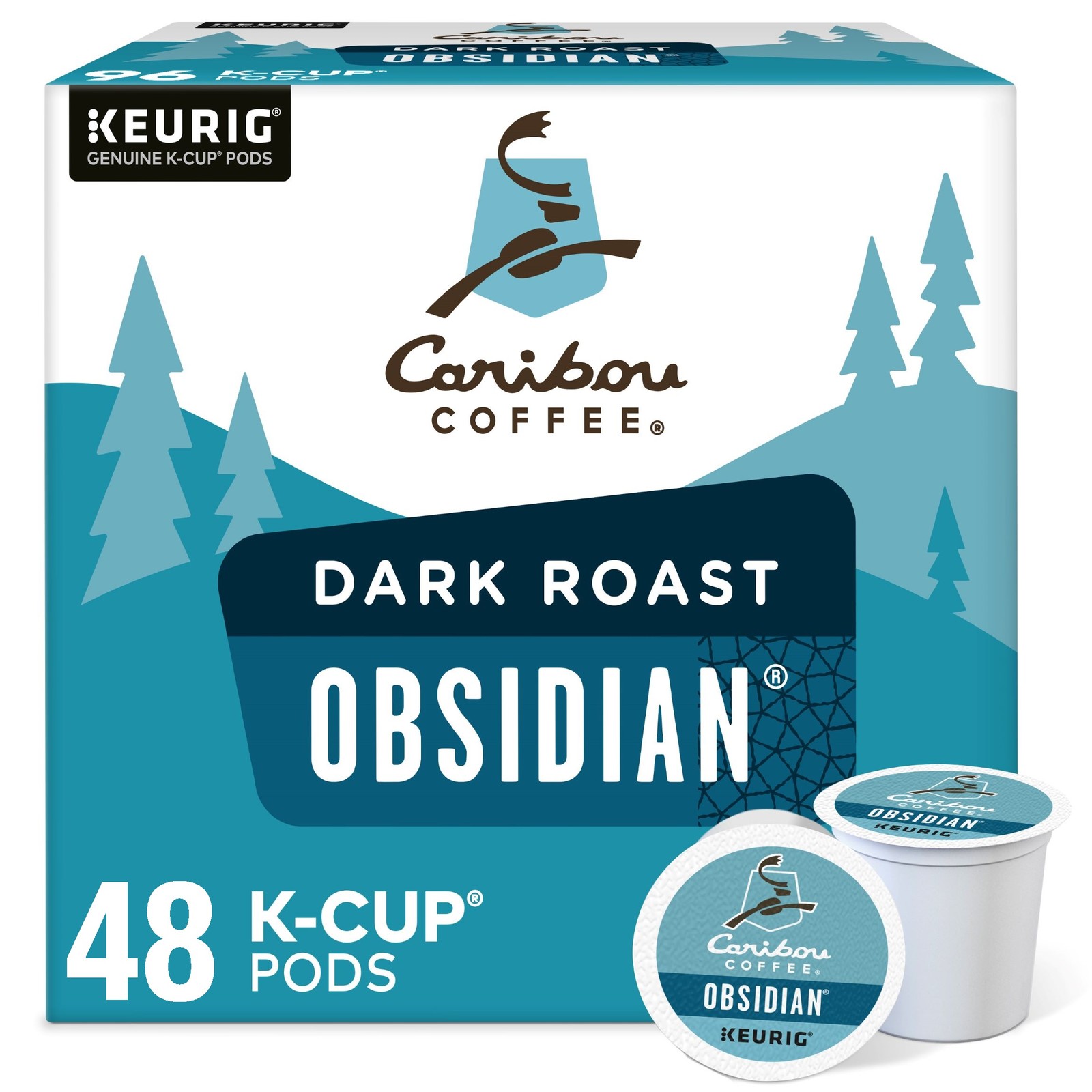 Caribou Coffee Obsidian K-Cups, Dark Roast, 48 Count