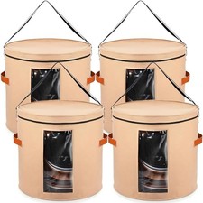 4 Pcs Hat Boxes Oversized Round Cowboy Hat Storage Box for Women Men 19" Camel
