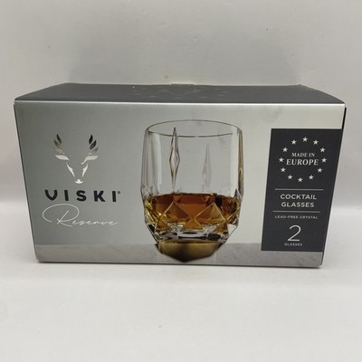 New Viski Reserve Cocktail Lowball Crystal Glasses Set of 2 Made in Italy NIOB