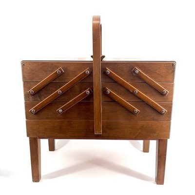 Vtg MCM Strommen Bruk Hamar Norway Accordion Sewing Box Legs (ST)