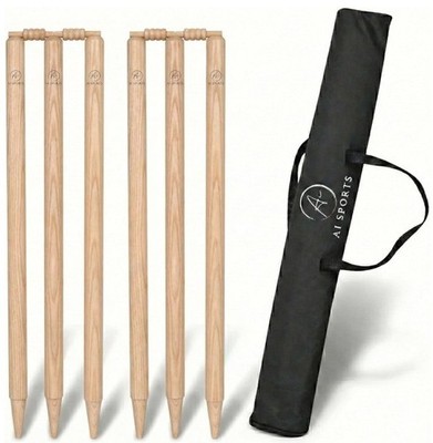 Hartboden Cricket Stümpfe mit Bügel & Tragetasche | Schwerlast Holz Wickets