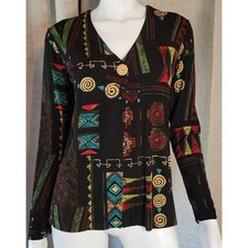 Chicos Travelers Multicolor Single Button Stretchy Slinky Lng Slv Cardigan 0 (M)