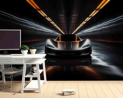 3D Sports Car Tunnel Night Scene Wall Murals Wallpaper Murals Wall Sticker