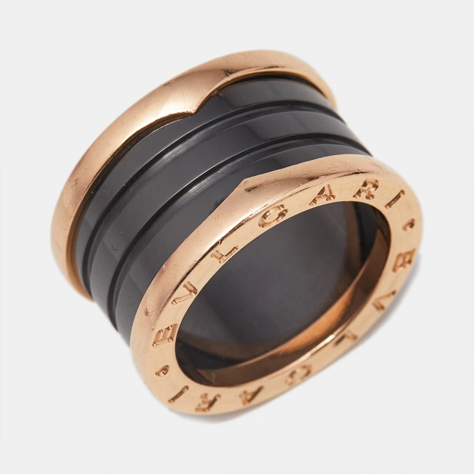 Anillo Bvlgari B.Zero1 4 bandas cerámica negra oro rosa 18k talla 50 Foto 2 de 4