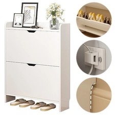 2-Tier Wooden Entrance Shoe Cabinet with Flip Drawers Narrow Shoe Storage Cabine