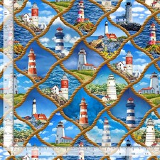 Nautical Fabric Beacon of Light Lighthouse Diamond Timeless Treasures YARD