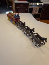 Older Vintage Cast Iron Beer 6-Clydesdale Horse 30 Barrell 2 Drivers Wagon 24"