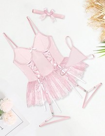 Women's Lingerie Set Sexy Underwire Lace Up Corset Rave Outfits Babydoll