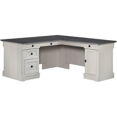Sauder Palladia Engineered Wood L-Shaped Desk in Glacier Oak/Rosso Slate Accents