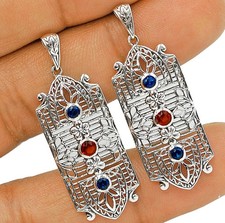 1CT Treated Fire Garnet 925 Sterling Silver Filigree Pendant 