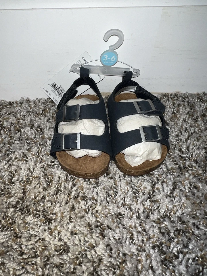 Sandalias Carters Bebé 3-6 Meses Azul Marino Y Marrón Correas Zapatilla ZapatoNiños Niñas Nuevas Foto 4 de 4