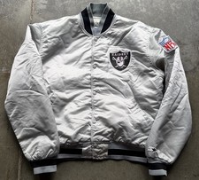 Vintage Starter Pro Line NFL Oakland Raiders Silver Satin Jacket Size Large