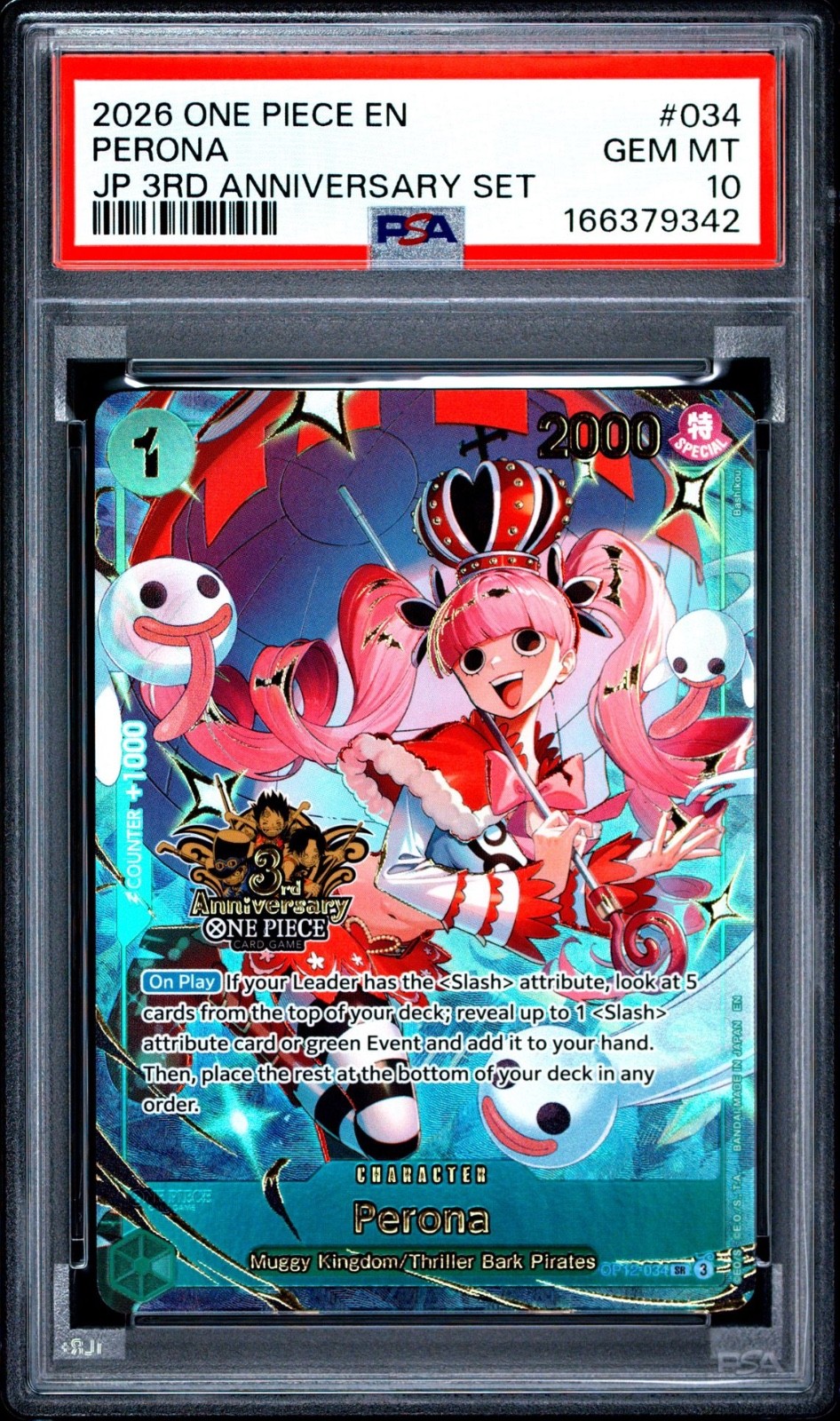 One Piece Perona JP 3rd Anniversary OP12-034 PSA 10 Gem Mint