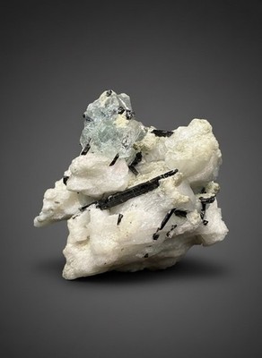 Green Cap Stak Nala Tourmaline & Aquamarine On Cleavelandite Matrix