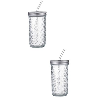  2 Sätze kreativer Juice Tasse Glas Strohhalm mit Deckelwassertrinkbecher für