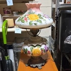 1950s vintage HEDCO Gone With The Wind Lamp Hand-Painted milk glass brass footed