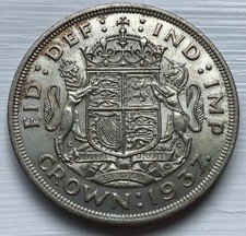 1937 ~ KING GEORGE VI SILVER FULL CROWN  5/– COIN; 28 GRAMS OF 0.5 SILVER #R168