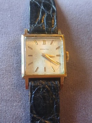 Vintage Zenith Manual Wind Dress Watch   Rectangular Gold Tone Case   Swiss Mad