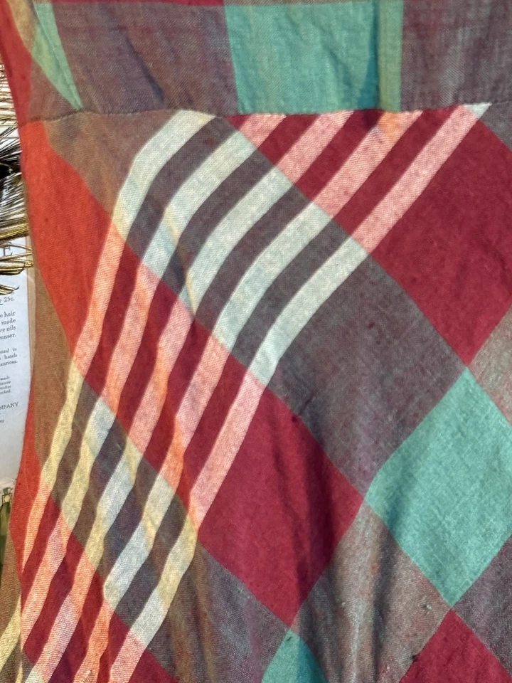 Vestido sin mangas de algodón a cuadros DOSA verde rojo. Tela hilada y tejida a mano. Linda talla 4 Foto 3 de 4