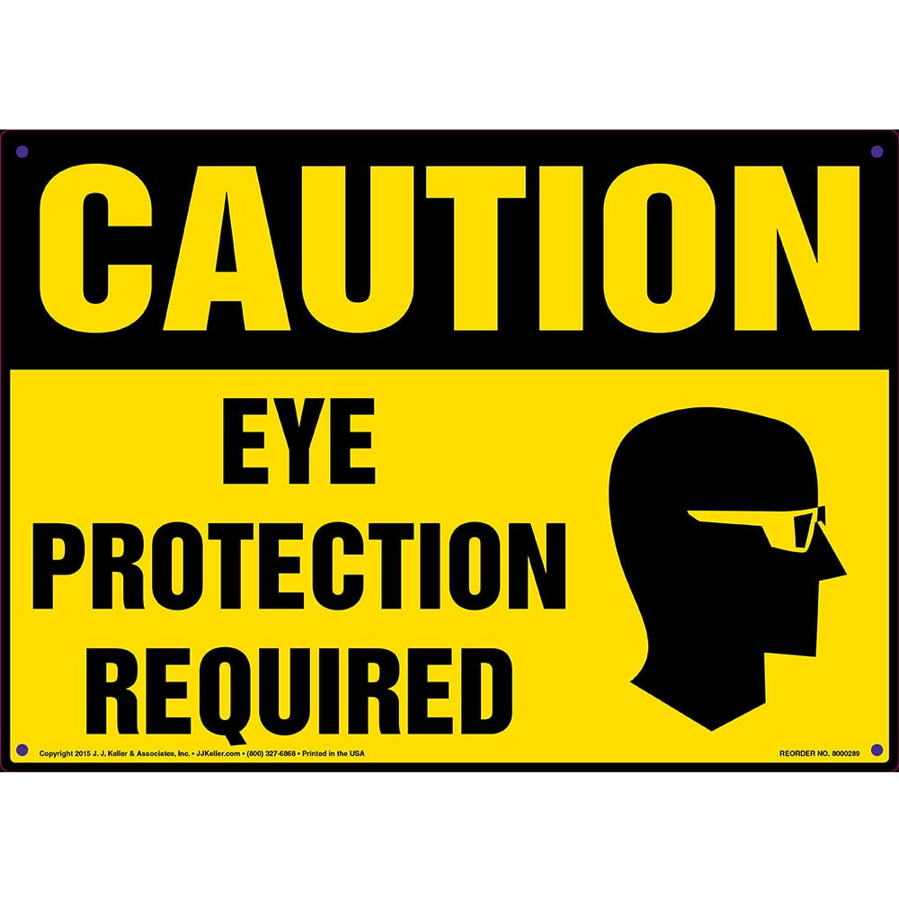 Caution: Eye Protection Required Sign, 14" x 10" Permanent Adhesive Vinyl