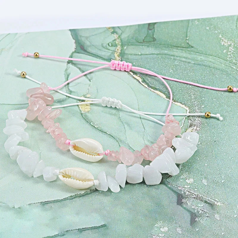 Браслет женский из натурального камня раковина бисер сплетенная веревка регулируемая круглая бижутерия - Изображение 3 из 4