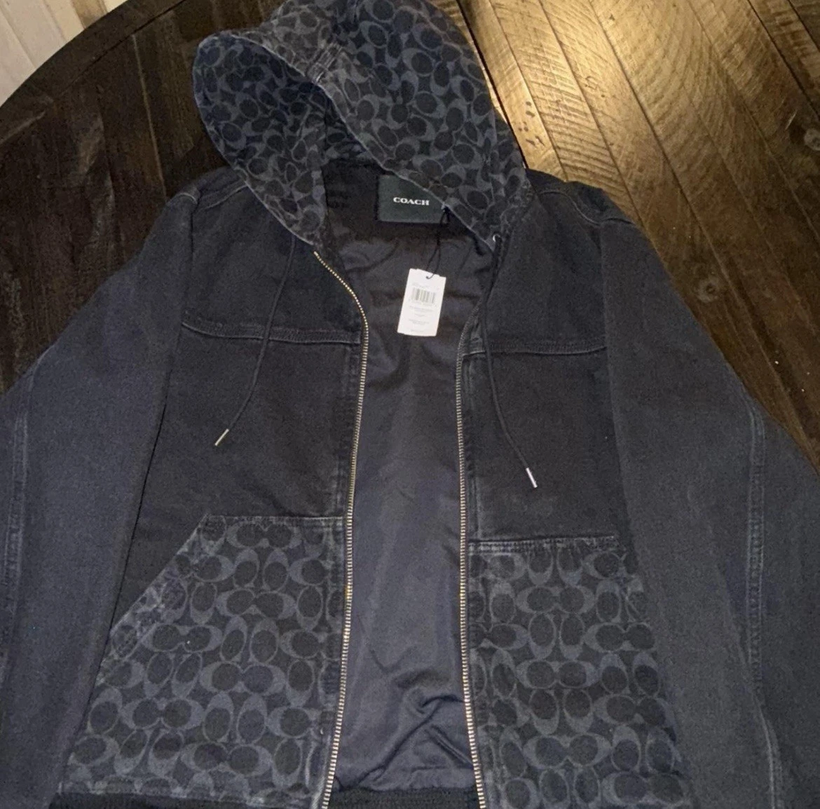 Coach Monogram Denim Felpa con Cappuccio Giacca di Jeans Zip Designer Maglione Mcm LV Taglia Rara