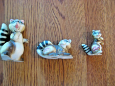 3 Vtg Small Bone China Japan Raccoon Animal F...
