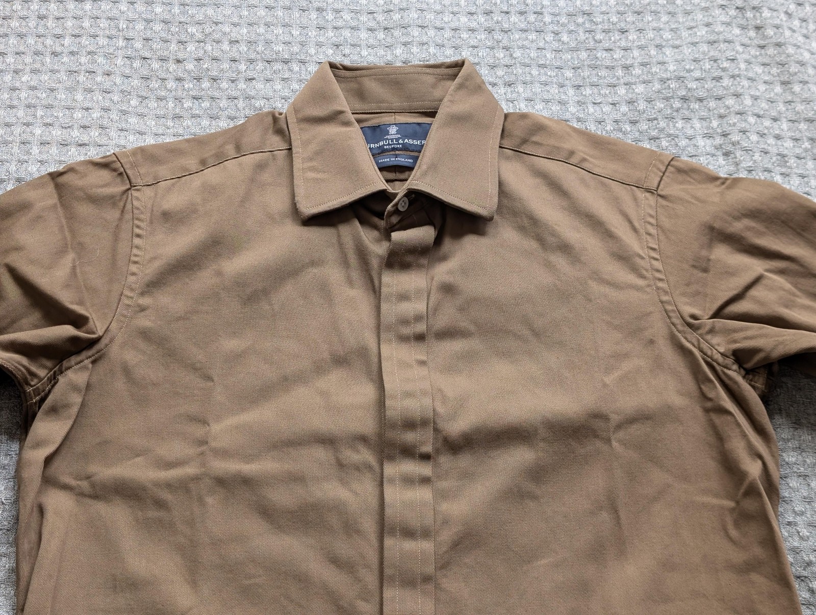 Turnbull Asser Shirt Men Small Brown Cotton Made England Hidden Placket Bespoke