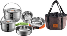 CAMPINGMOON Camping Cookware Set Stainless Steel Outdoor Nesting Cooking Mess Ki