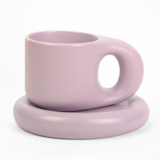 Ceramic Coffee Mug & Saucer Set, Aesthetic Mug with Handle for Office and Home