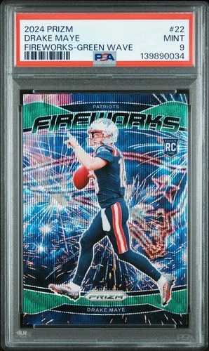2024 Prizm Drake Maye Fireworks Green Wave #22 PSA 9 Mint RC Patriots