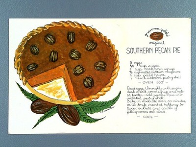 Vintage Southern Pecan Pie Recipe Postcard Illustrated Florida 1970s Postmarked