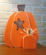 Hand Painted Wooden Pumpkin Block Sitter Rustic Fall Autumn Decor