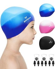 3 Pack Kids Swim Cap for Boys Girls Unisex Silicone Swimming Caps for 3-15 To...