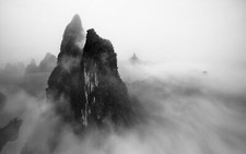 Landscape nature mist mountains guilin china monochrome Custom Gaming Mat Desk