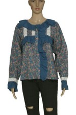 Loveshackfancy Floral Printed Ruffle Buttonddwon Long Sleeve Lace Tunic Top L NW