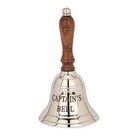 17cm Tischglocke CAPTAIN'S BELL messing massiv silber Handglocke mit Holzgriff