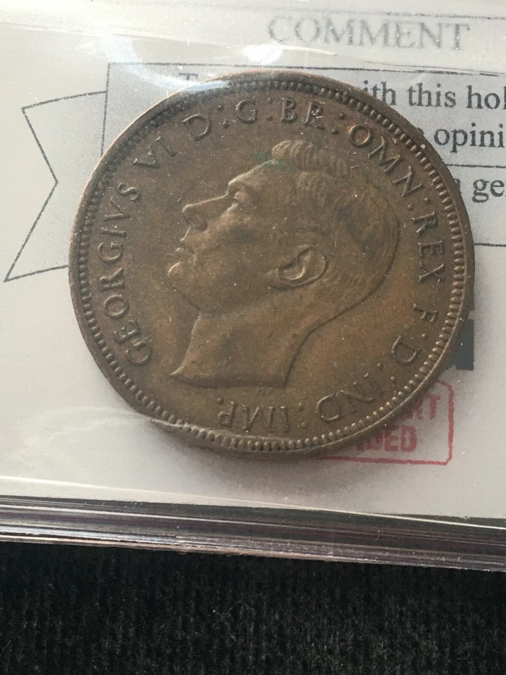 1943  Great Britain,  1/2 Penny, Coin Mart  Graded **AU-50** KM# 844 - Image 3 of 4