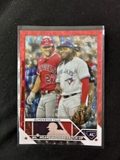 2023 Topps Series 2 AL Heavy Hitters Catch Up RED TEAM COLOR Trout Guerrero /199
