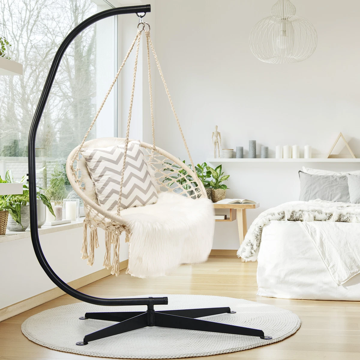C Shaped Hammock Chair Stand Solid Hanging Swing Cross Base Rust