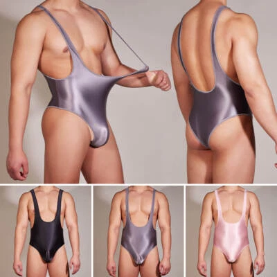 Herren Gloosy Satin Body Einteiler Overall Ärmellos Weste Unterhemd GYM Bodysuit - Bild 1 von 4