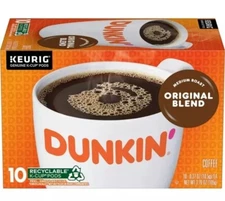 Dunkin' Original Blend Coffee, Medium Roast, Keurig K-Cup Pods, 10 Ct FREE SHIP