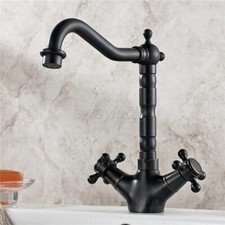 Oil Rubbed Bronze Deck Mount Swivel Kitchen Sink Faucet Double Cross Handle