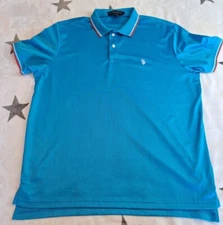 U.S. Polo ASSN. Polo Shirt Solid Bright Blue 100% Polyester Men's Size Large