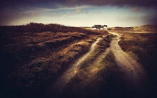 Landscape nature dirt road house field plains Custom Gaming Mat Desk