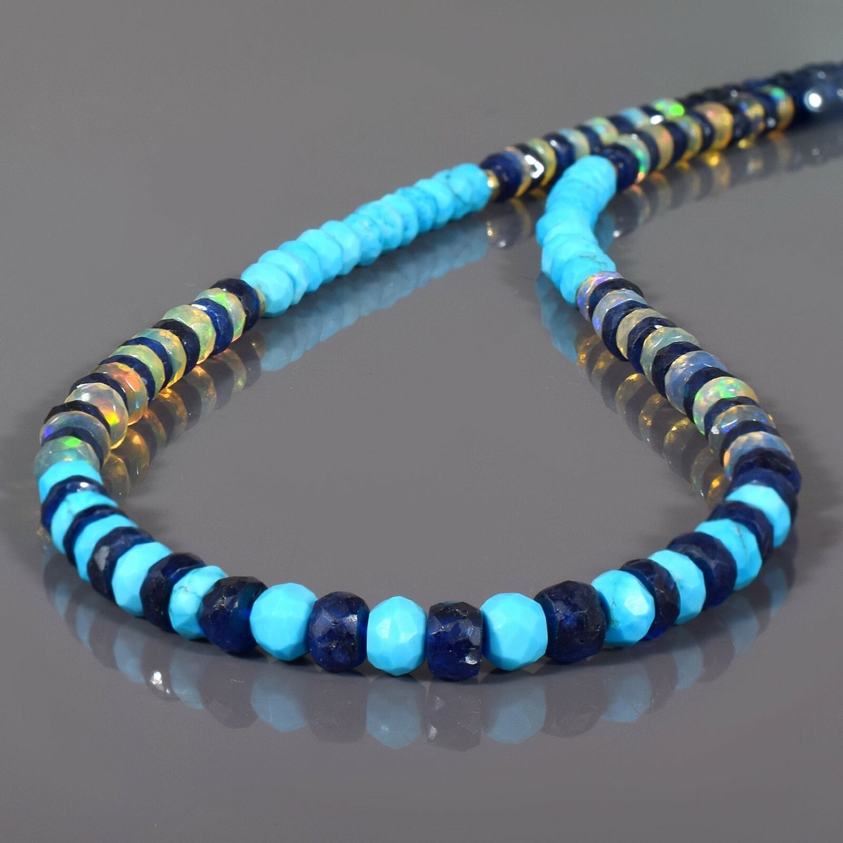 Collier Perles Rondelles Saphir Multicolore Naturel 18 Pouces - 45 Carats